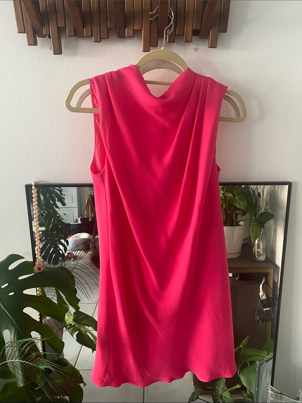 Trina Turk Vibrant Hot Pink Sleeveless Cowl Neck Mini Dress